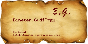 Bineter György névjegykártya